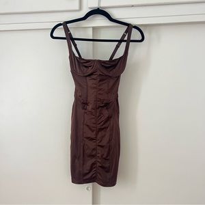Skims Stretch Satin Dress in Cocoa XS